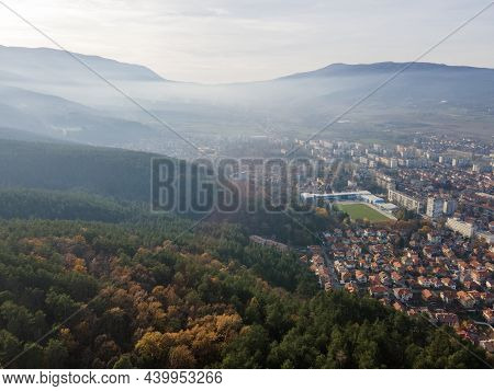 Amazing Aerial Sunset View Of Town Of Kyustendil, Bulgaria