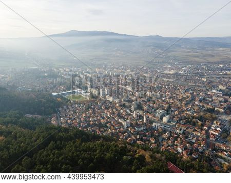 Amazing Aerial Sunset View Of Town Of Kyustendil, Bulgaria