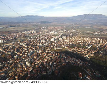 Amazing Aerial Sunset View Of Town Of Kyustendil, Bulgaria