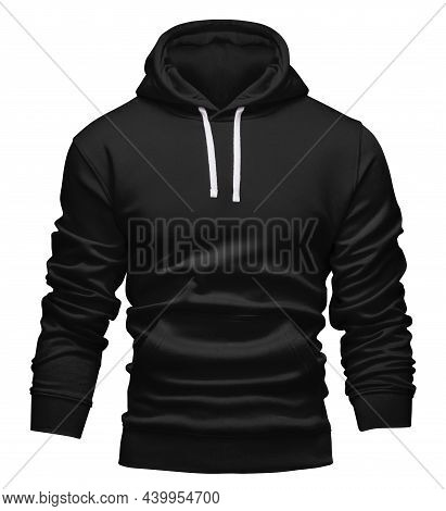 Black Hoodie Template. Hoodie Sweatshirt Long Sleeve With Clipping Path, For Design Mockup For Print