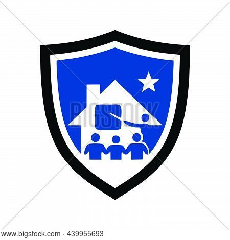 A Shield With Home And Studying At Home Icon Inside
