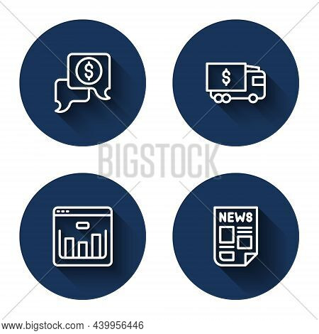 Set Line Business Negotiations, Armored Truck, Browser With Stocks Market And News With Long Shadow.