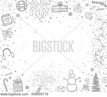 Christmas Frame. Festive Background. Freehand Drawings. Hand Drawn Christmas Symbols. School Winter 