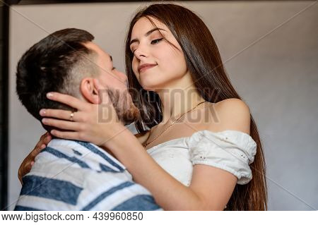 Happy Couple In Love In A Hotel Room, Family On Vacation, Valentine's Day Celebration.