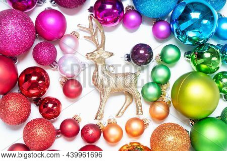 Colorful Christmas Lifestyle - Multicolored Rainbow Christmas Decorations, Festive Raindeer