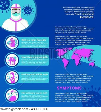 A Vector Illustrtion Of Corona Virus Pandemic Infographic In Blue And Purple Color With A Nhs Person