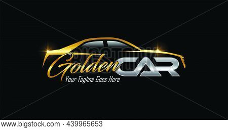 A Vector Illustration Of Golden Car Logo Sign In Gold And Silver Color