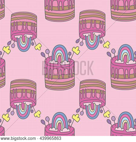 Vector Pink Party Cakes Seamless Background Pattern
