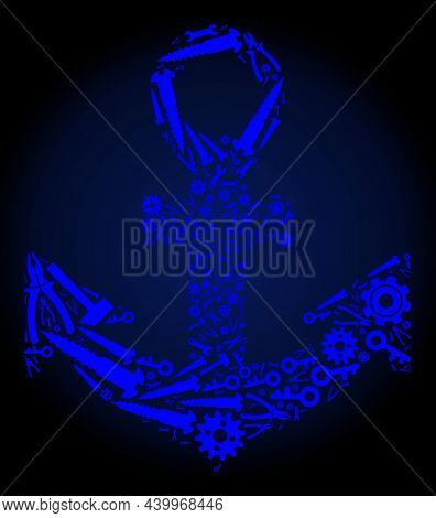 Service Anchor Composition Of Service Tools On A Dark Blue Gradient Background. Vector Anchor Is Des