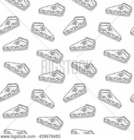Black And White Seamless Pattern With Detailed Drawn Blueberry Cakes