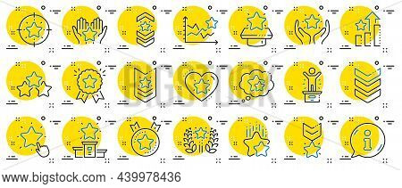 Ranking Line Icons. First Place, Star Rating And Winner Medal. Shoulder Strap, Army Achievement And 