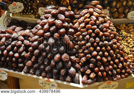 Istanbul Sold In A Market Place In Turkey Organic Fresh Nutritious Dried Hurma Medjool Grains, Hurma