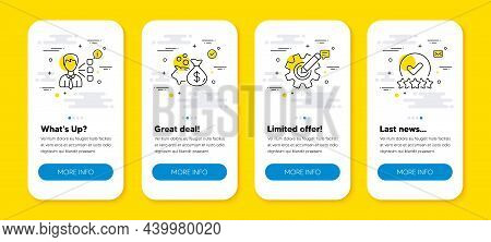 Vector Set Of Third Party, Loan And Cogwheel Line Icons Set. Ui Phone App Screens With Line Icons. R