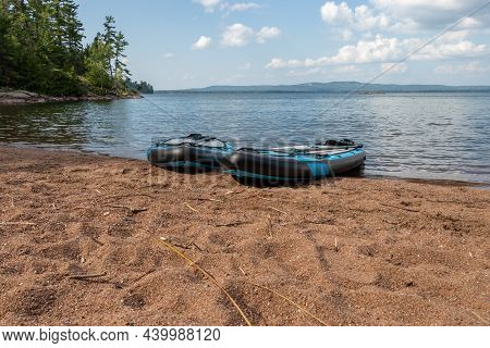 Paddle Boards On A Sandy Beach At Croker Island In The North Channel, Algoma, Ontario, Canada