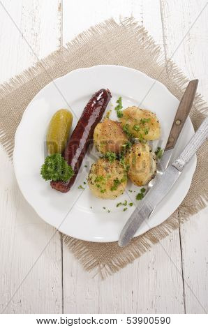 Oven Baked Potato With Hungarian Kolbasz