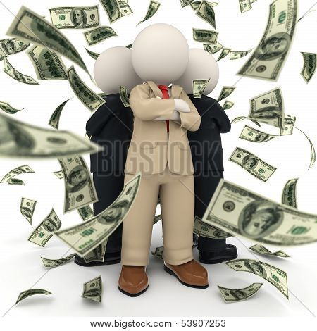 Succesful 3D Business Team - Money Rain