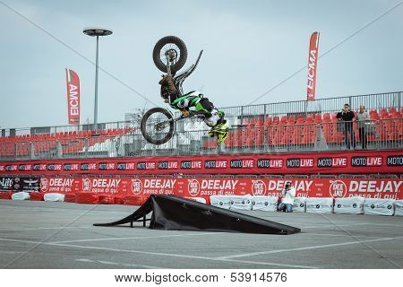 Pilot Performs A Backflip At Eicma 2013 In Milan, Italy