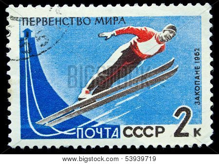 Ussr Stamp With Ski Jumper 1962