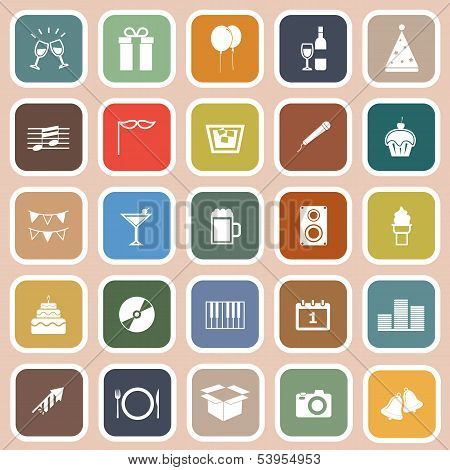 New Year Flat Icons On Orange Background