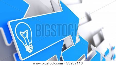 Light Bulb Icon on Blue Arrow.