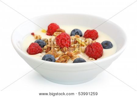 muesli in bowl on white