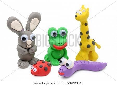 animals made from child's play clay isolated on white background