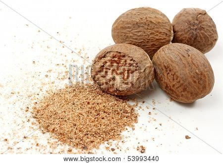 Nutmegs isolated on white background