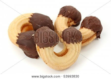 Cakes with chocolate isolated on white background