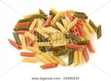 Colorful pasta isolated on white background