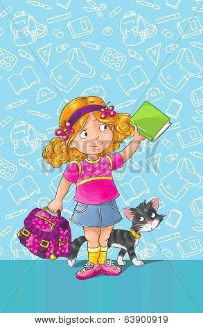 Template Greeting Card With Schoolgirl