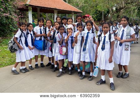 KANDY, SRI LANKA - FEBRUARY 26, 2014: Students from Girl's High School, the oldest school for girls in Kandy, Sri Lanka.