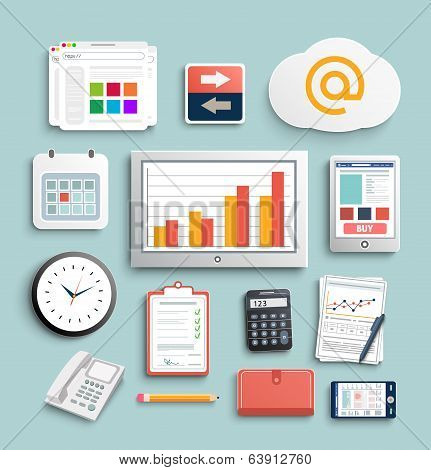 Workplace Office And Business Work Elements Set