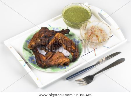 Chicken tandoori Green Chutney (Sos) on white back