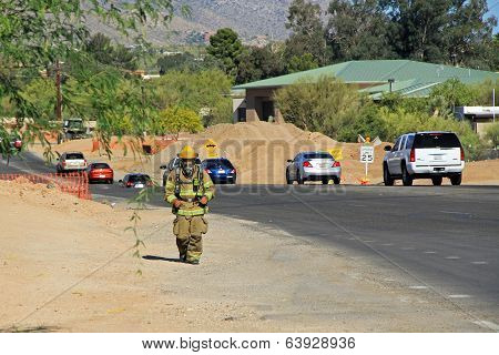 Firefighter Training in Protective Suit