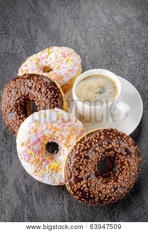 breakfast with coffee and donuts