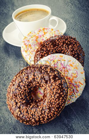 breakfast with coffee and donuts