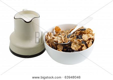 Cereal And Milk On White