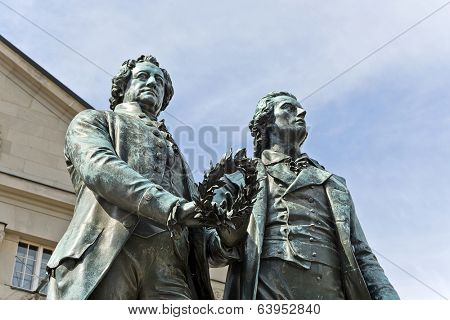 Monument of the famous writers Goethe and Schiller in Weimar, Germany