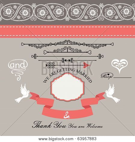 Wedding Design  Template With Paisley Border,cartoon,hearts