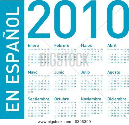 Blauwe kalender voor 2010 in het Spaans