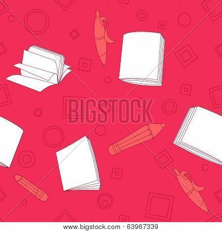 School notes seamless pattern on pink background