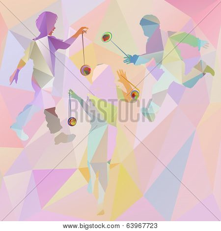 silhouettes of children playing polygonal