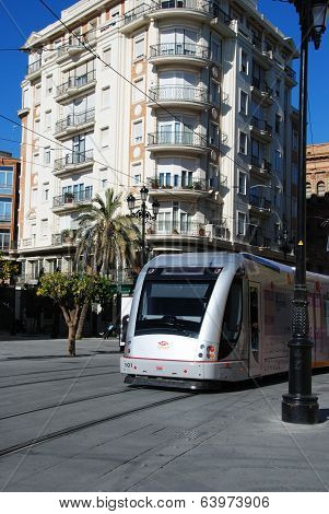 Tram in city center, Seville.