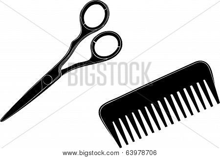 Scissors and hairbrush