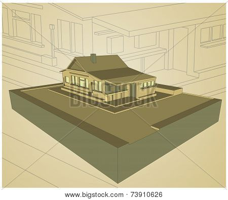 Bungalow House Design Gray Three-dimensional Image
