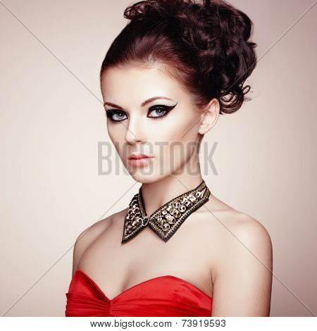 Portrait Of Beautiful Sensual Woman With Elegant Hairstyle