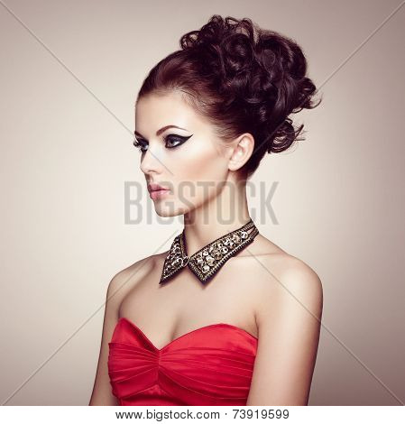 Portrait Of Beautiful Sensual Woman With Elegant Hairstyle