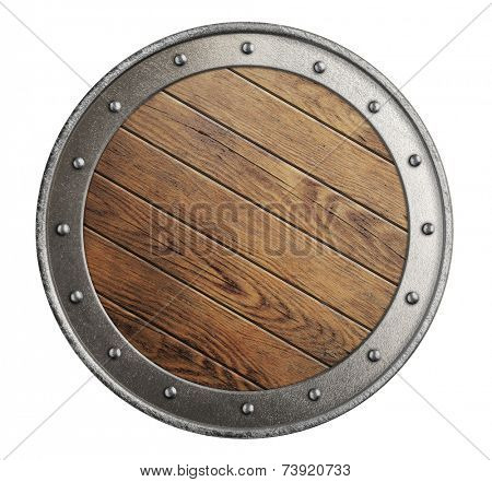 medieval old wooden vikings' shield isolated on white