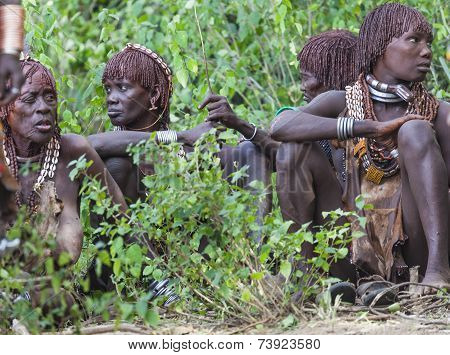 Women Get Ready For Dancing At Bull Jumping Ceremony.