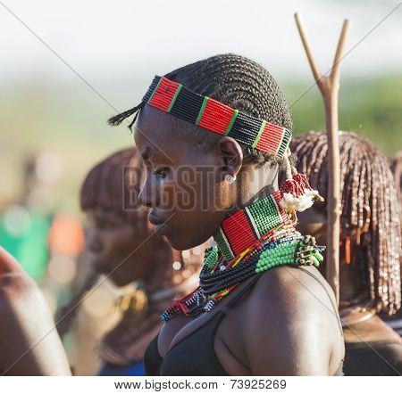Portrait Of Young Hamar Woman At Bull Jumping Ceremony.